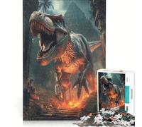 Puzzle per ragazzi da 1000 pezzi: Furia del T-Rex nella giungla gioco interattivo passatempo ideale per le vacanze con poster e foglio di curiosità abbinati 38x52cm
