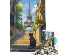 Puzzle per ragazzi da 1000 pezzi Gatto a Parigi con la Torre Eiffel Gioco per tutta la famiglia giocattolo avvincente per coltivare la pazienza ottimo regalo migliora la memoria (dimensioni 38x26cm)