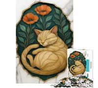 Puzzle per ragazzi da 1000 pezzi Gatto addormentato con papaveri Divertimento artistico a casa attività artistiche da parete giochi educativi adatti a persone dai 14 anni in su (38x26cm)