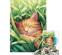 Puzzle per ragazzi da 1000 pezzi Gatto addormentato nell'erba gioco rilassante gioco intellettuale regalo per donne e uomini un'opera d'arte (dimensioni 50x75cm)