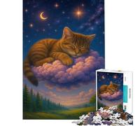 Puzzle per ragazzi da 1000 pezzi Gatto addormentato su una nuvola paesaggio onirico gioco educativo giocattolo intellettuale ottimo regalo per gli amanti dei giochi un'opera d'arte (50x75cm)