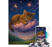 Puzzle per ragazzi da 1000 pezzi Gatto addormentato su una nuvola paesaggio onirico gioco intellettuale educativo per attività familiari regalo di compleanno (dimensioni 38x52cm)