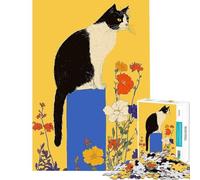 Puzzle per ragazzi da 1000 pezzi gatto bianco e nero con fiori gioco per famiglie giocattolo avvincente per coltivare la pazienza ottimo regalo un'opera d'arte (dimensioni 50x75cm)