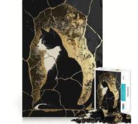 Puzzle per ragazzi da 1000 pezzi,gatto bianco e nero su sfondo dorato,incastro perfetto,gioco cognitivo,regalo,gioco lento,regalo di Natale (38x52cm)