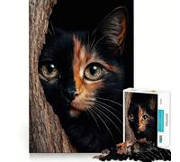 Puzzle per ragazzi da 1000 pezzi Gatto calico che sbircia dall'albero,decorazione con taglio preciso,giocattolo creativo e divertente,gioco di pace,pezzo d'arte natalizio (50x75cm)