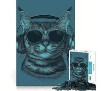 Puzzle per ragazzi da 1000 pezzi Gatto che ascolta la musica,Taglio preciso,Divertimento,Risoluzione di problemi,Relax,Divertimento,Decorazione artistica natalizia (50x75cm)