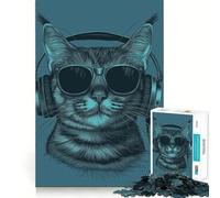 Puzzle per ragazzi da 1000 pezzi gatto che ascolta musica,bordi perfetti,divertente gioco di logica,regalo,momento accogliente e divertente,decorazione natalizia da parete (38x52cm)