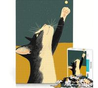 Puzzle per ragazzi da 1000 pezzi: Gatto che cerca di raggiungere una stella, gioco interattivo, ideale per passare il tempo durante le vacanze, con poster e foglio di curiosità abbinati 38x52cm