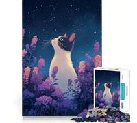 Puzzle per ragazzi da 1000 pezzi gatto che guarda le stelle,bordi perfetti,divertente gioco di logica,regalo,momento accogliente e divertente,decorazione natalizia da parete (50x75cm)