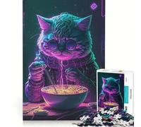 Puzzle per ragazzi da 1000 pezzi Gatto che mangia ramen giocattolo antistress sfida impegnativa rafforza l'amore tra le coppie 38x26cm