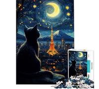 Puzzle per ragazzi da 1000 pezzi Gatto che sogna Tokyo Notte stellata ideale per compleanni e Natale Gioco impegnativo e stimolante per ragazzi dai 14 anni in su (38x26cm)