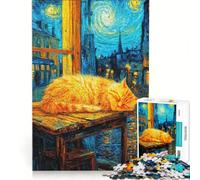 Puzzle per ragazzi da 1000 pezzi "Gatto che sonnecchia in stile Van Gogh", giocattolo antistress, gara di velocità manuale, per migliorare l'amore tra le coppie 38x26cm