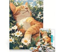 Puzzle per ragazzi da 1000 pezzi: Gatto che sonnecchia in un campo di margherite, giocattolo antistress, gara di velocità manuale, per migliorare l'amore tra le coppie 38x26cm