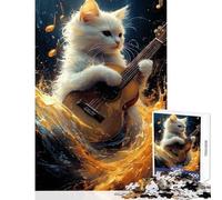 Puzzle per ragazzi da 1000 pezzi: gatto che suona la chitarra gioco educativo decorazione per la casa giocattoli per la casa allena la tua mente e le tue mani (38x52cm)