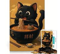 Puzzle per ragazzi da 1000 pezzi Gatto dei cartoni animati che mangia ramen con topo,taglio preciso,divertente,risoluzione di problemi,relax,divertimento,decorazione artistica natalizia (38x26cm)