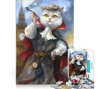 Puzzle per ragazzi da 1000 pezzi: Gatto detective che fuma la pipa, gioco educativo, decorazione perfetta, lista dei desideri con Babbo Natale 38x52cm