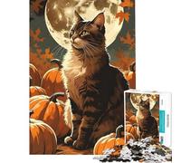 Puzzle per ragazzi da 1000 pezzi Gatto e zucche al chiaro di luna Gioco rilassante gioco intellettuale regalo di compleanno Un'opera d'arte (dimensioni 50x75cm)