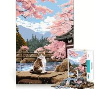 Puzzle per ragazzi da 1000 pezzi Gatto Giappone Sakura Pixel Art Taglio preciso Divertimento Risoluzione problemi Divertimento Relax Divertimento Tempo di divertimento Esposizione artistica natalizia