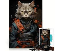 Puzzle per ragazzi da 1000 pezzi Gatto Guerriero Giapponese Taglio Preciso Decorazione Giocattolo Creativo Divertente Gioco Pace Gioco Natale Opera d'arte (38x52cm)