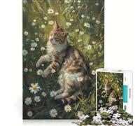 Puzzle per ragazzi da 1000 pezzi: Gatto in un campo di margherite, gioco antistress, gara di velocità manuale, per rafforzare l'amore tra le coppie 38x26cm