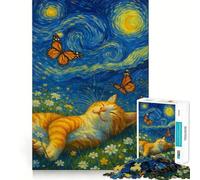 Puzzle per ragazzi da 1000 pezzi Gatto in un campo stellato,ritaglio preciso,decorazione,giocattolo creativo e divertente,gioco di pace,pezzo d'arte natalizio (38x52cm)