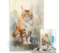 Puzzle per ragazzi da 1000 pezzi gatto Maine Coon ad acquerello giocattolo educativo per divertimento in famiglia per rafforzare l'amore tra le coppie 38x52cm