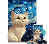 Puzzle per ragazzi da 1000 pezzi Gatto nella notte stellata,pezzi a incastro,gioco divertente e tranquillo,ideale per compleanni e attività artistiche (38x26cm)