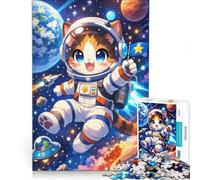 Puzzle per ragazzi da 1000 pezzi: Gatto nello spazio, gioco interattivo, ideale per passare il tempo durante le vacanze, con poster e foglio di curiosità abbinati 38x52cm