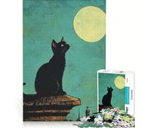 Puzzle per ragazzi da 1000 pezzi: Gatto nero che guarda la luna, gioco rompicapo, impegnativo da completare, ideale come regalo per tutta la famiglia 38x26cm