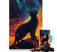 Puzzle per ragazzi da 1000 pezzi gatto nero che guarda le stelle,bordo perfetto,divertente gioco di logica,regalo,momento accogliente e divertente,decorazione natalizia da parete (38x26cm)