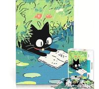 Puzzle per ragazzi da 1000 pezzi: Gatto nero che legge sotto la pioggia, gioco rilassante, difficile e stimolante, ogni pezzo è unico 38x26cm