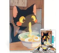 Puzzle per ragazzi da 1000 pezzi: Gatto nero che mangia ramen - Cibo giapponese, gioco per famiglie, attività divertenti da fare a casa, per rafforzare l'amore tra le coppie 50x75cm