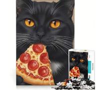 Puzzle per ragazzi da 1000 pezzi: gatto nero che mangia una fetta di pizza, gioco per famiglie, attività divertenti da fare a casa, per rafforzare l'amore tra le coppie 38x52cm