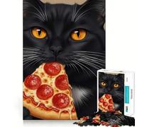 Puzzle per ragazzi da 1000 pezzi: gatto nero che mangia una fetta di pizza,pezzi ben definiti,gioco intelligente,regalo,gioco per il tempo libero,scena natalizia (38x26cm)