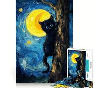 Puzzle per ragazzi da 1000 pezzi: Gatto nero che si arrampica su un albero,Notte stellata,Incastro perfetto,Gioco cognitivo,Regalo,Gioco lento,Regalo di Natale (50x75cm)