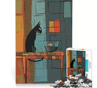 Puzzle per ragazzi da 1000 pezzi: gatto nero con pesce rosso, gioco per famiglie, attività divertenti da fare a casa, per rafforzare l'amore tra le coppie 38x52cm