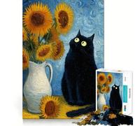 Puzzle per ragazzi da 1000 pezzi: Gatto nero e girasoli,stile Van Gogh,incastro perfetto,arte,gioco cognitivo,regalo,gioco lento,regalo di Natale (50x75cm)