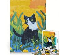 Puzzle per ragazzi da 1000 pezzi Gatto nero giocoso nell'erba gioco educativo difficile collezione d'artista belle arti 50x75cm