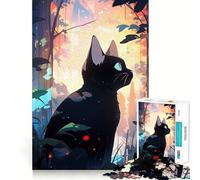 Puzzle per ragazzi da 1000 pezzi Gatto nero in una foresta da sogno,decorazione con ritagli precisi,giocattolo creativo e divertente,gioco di pace,pezzo d'arte natalizio (38x26cm)