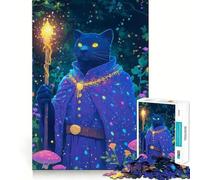 Puzzle per ragazzi da 1000 pezzi,Gatto Nero Mago,Illustrazione dai bordi precisi,Gioco di concentrazione,Regalo,Gioco rilassante,Illustrazione di scena natalizia 38x52cm