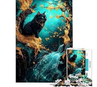 Puzzle per ragazzi da 1000 pezzi: Gatto nero nella foresta dorata Puzzle per adulti: gioco interattivo un'opera d'arte per l'interazione genitore-figlio (dimensioni 38x52cm)