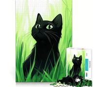 Puzzle per ragazzi da 1000 pezzi,gatto nero nell'erba,grafica di alta qualità,gioco che stimola la concentrazione,divertimento per il tempo libero,regalo di Natale 38x26cm