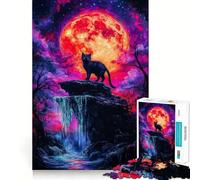 Puzzle per ragazzi da 1000 pezzi Gatto nero sotto la luna di sangue,grafica di alta qualità,gioco per la concentrazione,divertimento per il tempo libero,regalo di Natale 50x75cm