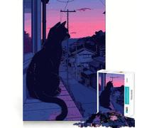 Puzzle per ragazzi da 1000 pezzi,gatto nero,stile Lofi,rosa,retrò,con bordi precisi,gioco di concentrazione,regalo,gioco rilassante,scena natalizia 38x26cm