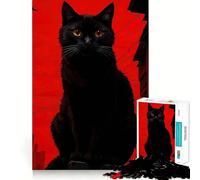 Puzzle per ragazzi da 1000 pezzi,gatto nero su sfondo urbano rosso,grafica di alta qualità,gioco che stimola la concentrazione,divertimento per il tempo libero,regalo di Natale 50x75cm