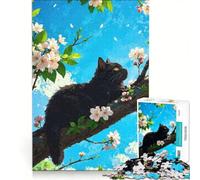 Puzzle per ragazzi da 1000 pezzi: Gatto nero su un albero in fiore, gioco rilassante, analisi e logica, per migliorare l'amore tra le coppie 50x75cm