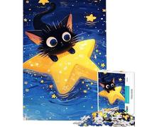 Puzzle per ragazzi da 1000 pezzi gatto nero su una stella giocattolo educativo attività pratiche per tutta la famiglia regalo di compleanno (dimensioni 38x26cm)