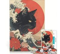 Puzzle per ragazzi da 1000 pezzi: Gatto nero tra le onde dell'oceano, gioco rilassante, analisi e logica, per migliorare l'amore tra le coppie 38x52cm