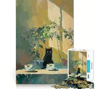 Puzzle per ragazzi da 1000 pezzi: Gatto nero vicino alla finestra,disegno finemente ritagliato,attività stimolante per la mente,momento di relax,regalo di Natale rilassante (50x75cm)