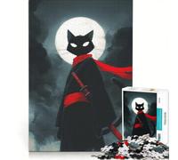 Puzzle per ragazzi da 1000 pezzi: gatto ninja con katana e luna giochi educativi attività divertenti da fare a casa ideale come regalo 50x75cm